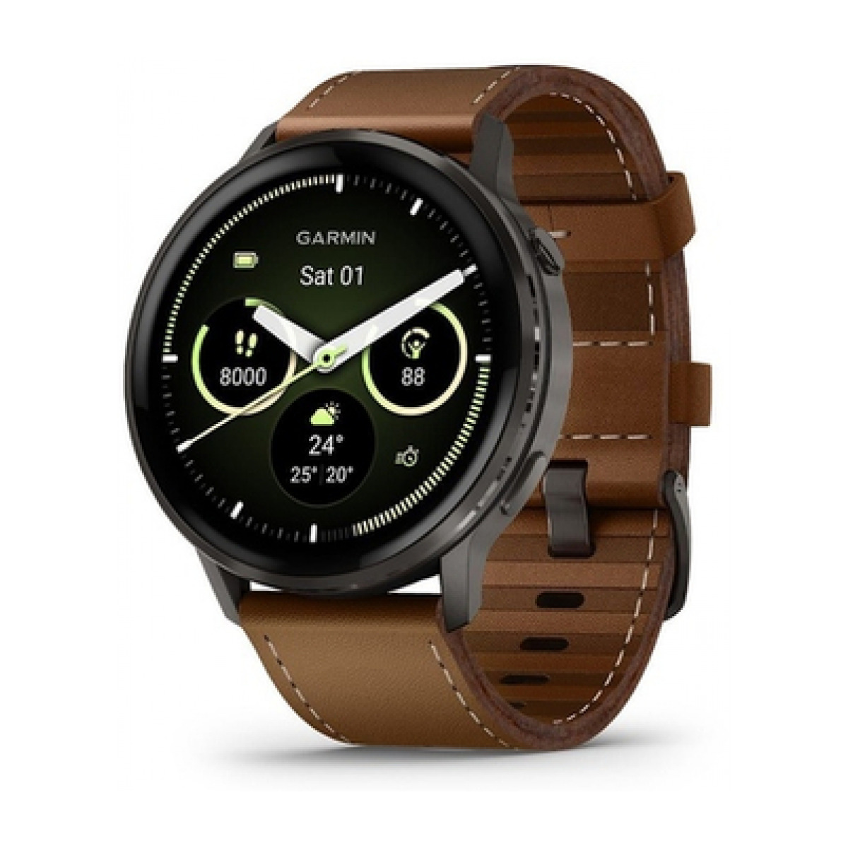 Garmin Venu 4 45mm Slate with Black Silicone and Brown Leather (Европа)